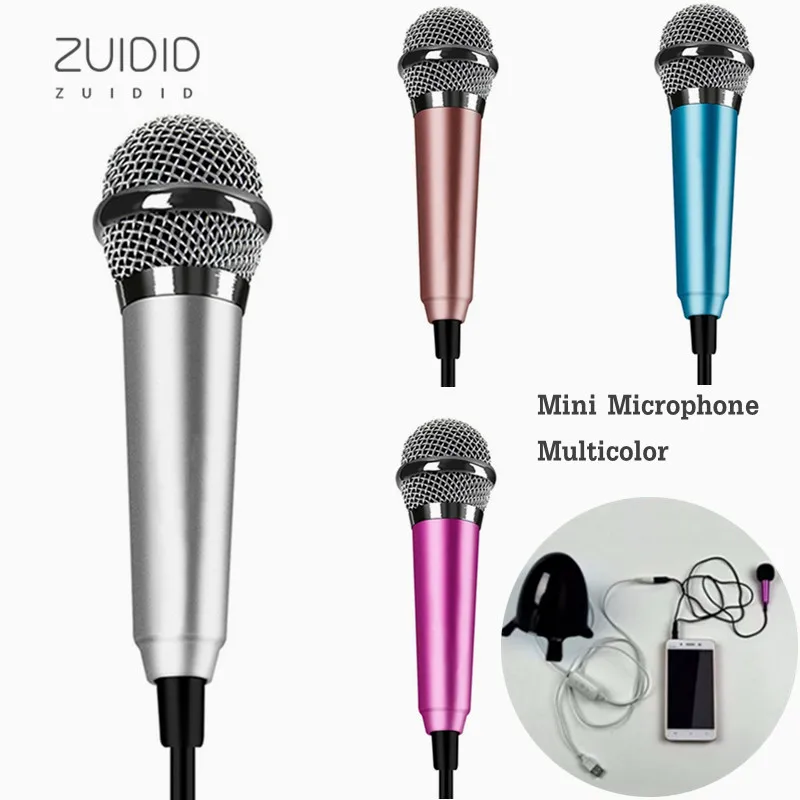

4 Colors Mini Mobile Phone Karaoke Microphone Braided Cable Metal Small Mic Comes With Adapter