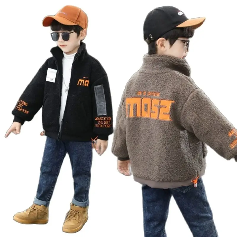 

Boys' thickening coat fall and winter clothes 2020 new Korean style handsome kids baby furry sweater boys western style top