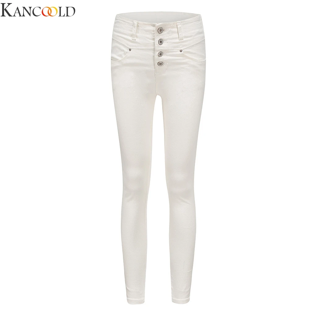 KANCOOLD Women White High-Waist Pocket Button Pencil-Trouser Casual Denim Pants Skinny Trousers Ladies Loose New Arrival |