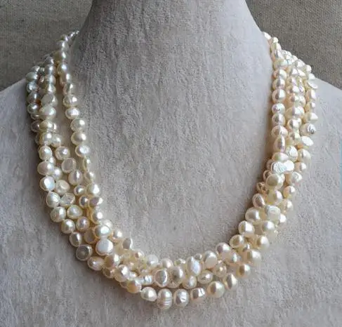 

Unique Pearls jewellery Store 6-7mm White Color Baroque Pearl Necklace 4rows Genuine Freshwater Pearl Necklace Magnet Clasp