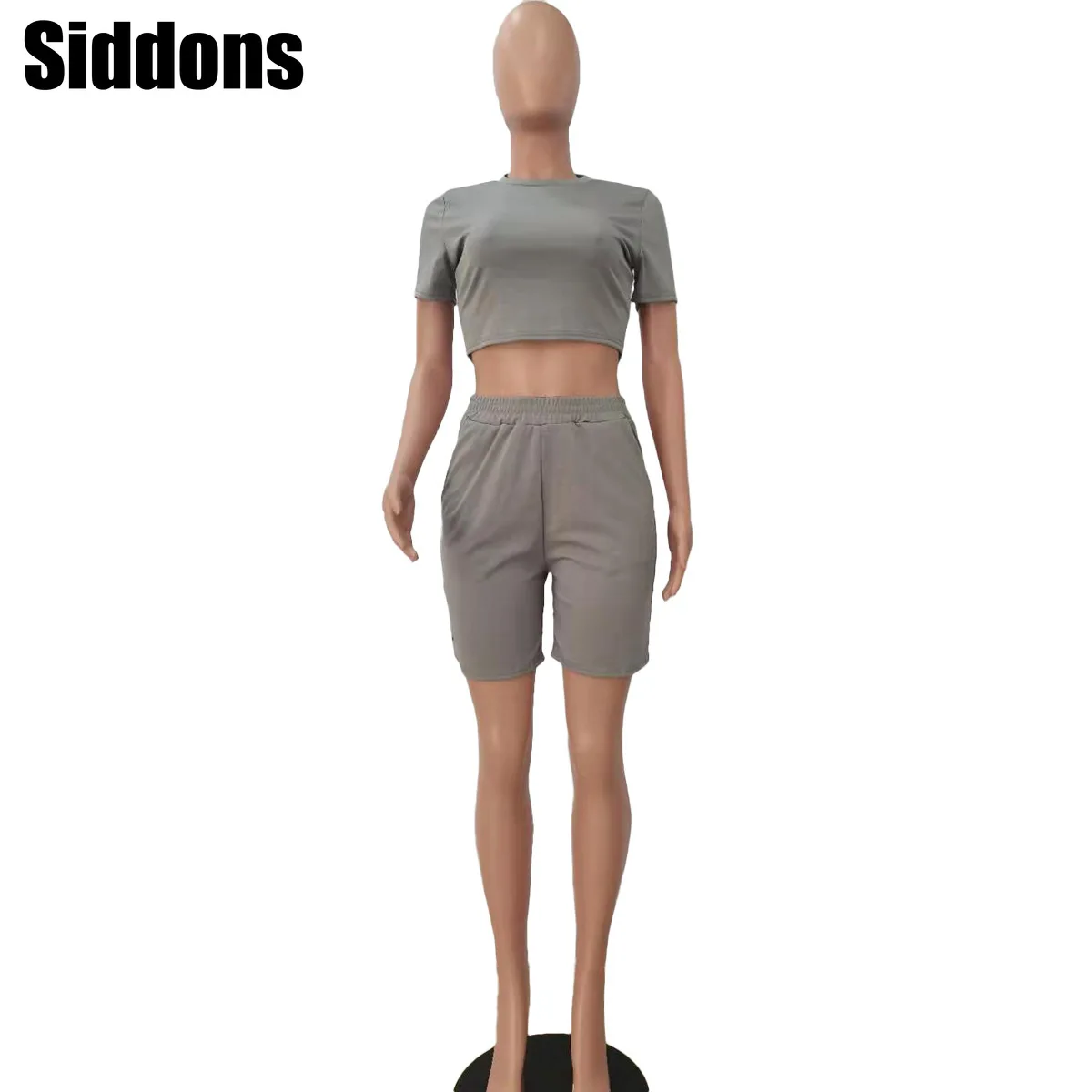 

Fitness Women 2 Piece Set Solid Short Sleeve Crop Top + Baggy Short Matching Set 2021 Summer Jogger Set Sporty Workout Tracksuit