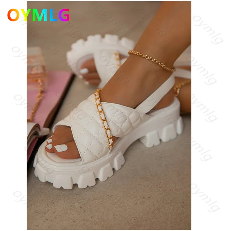 

Large size sandals women 2021 summer new style buckle with thick bottom chain decoration leaking toe sandals women