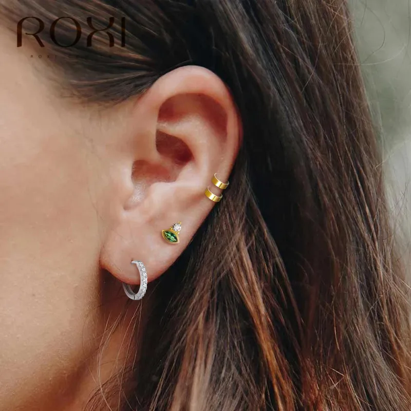 ROXI 925 Solid Sterling Silver Earring without Piercing Geometric Round Ear Cuff Minimalist Cartilage Earrings for Women Jewelry | Украшения