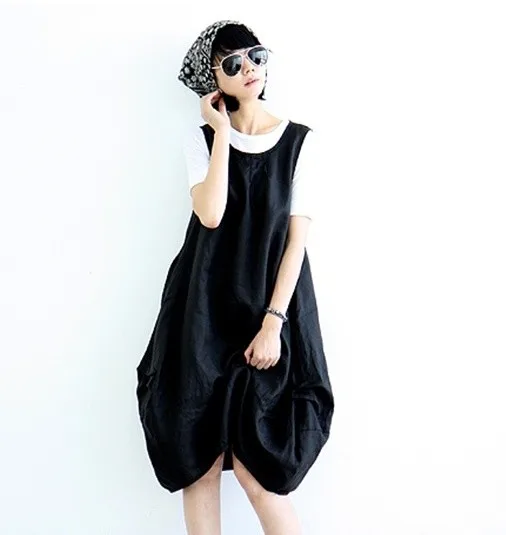 

2021 Summer Sleeveless Loose Coffee Women's Dress Casual Cotton And Linen Dresses Female Chic Vest Clothes Female