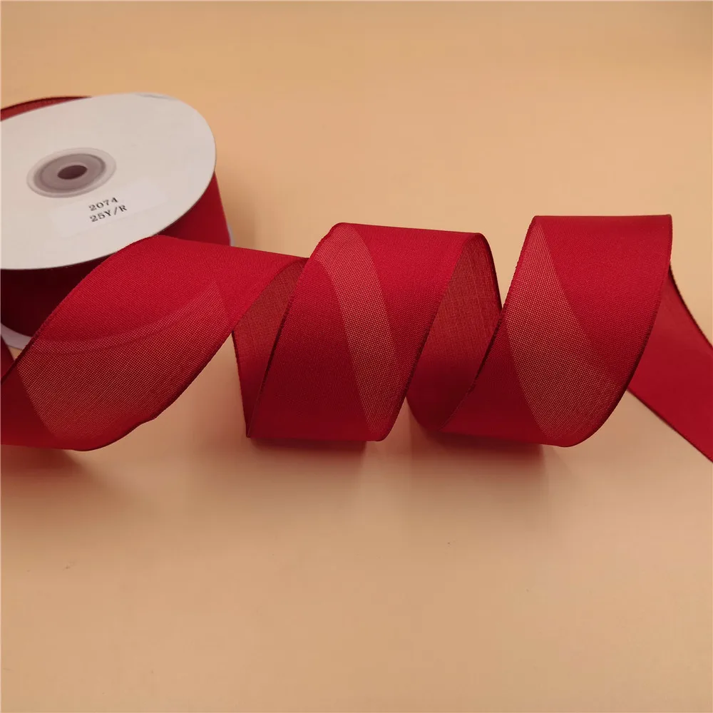 Лента с краями из проволоки 38 мм красная прозрачная тафта для платья банта