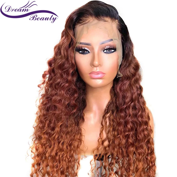 Dream beauty Ombre Цвет 13*6 человеческие волосы на кружеве парики Детские Волосы бразильские кудрявые парики Remy Предварительно сорванные волосы