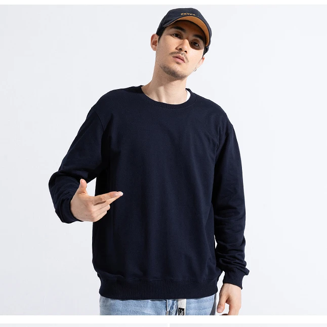 

Wholesale Plus Size 4XL Men Fashion Loose Plain Cotton Crewneck Long Sleeve Sweatshirt