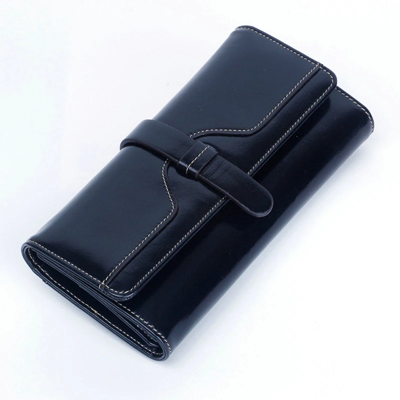 Oil Wax Cowhide Genuine Leather Women Wallets RFID Female Purse Long Wallet Phone Case  Three Fold More Color Card Holder