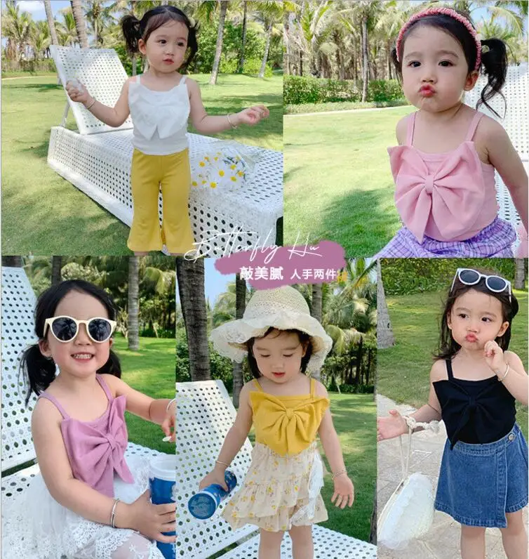Новинка жилет с бантом для маленьких девочек Пляжная детская майка топ без