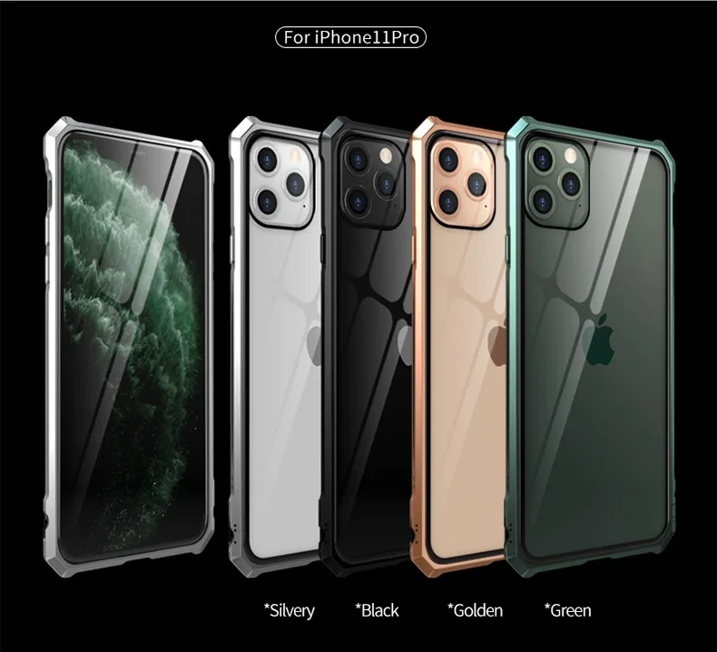 Роскошный металлический корпус для iphone 11 Pro Max, задняя крышка из закаленного стекла для iphone 11 Pro, алюминиевая рамка для iphone 11