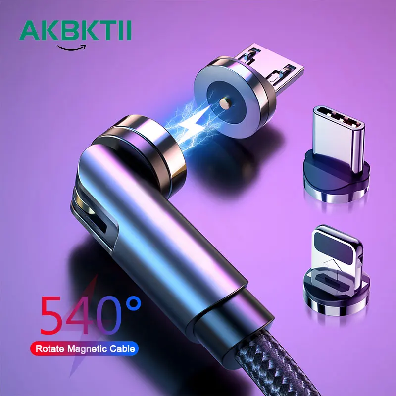 Вращающийся на 540 градусов Магнитный кабель AKBKTII провод Micro Type C для быстрой
