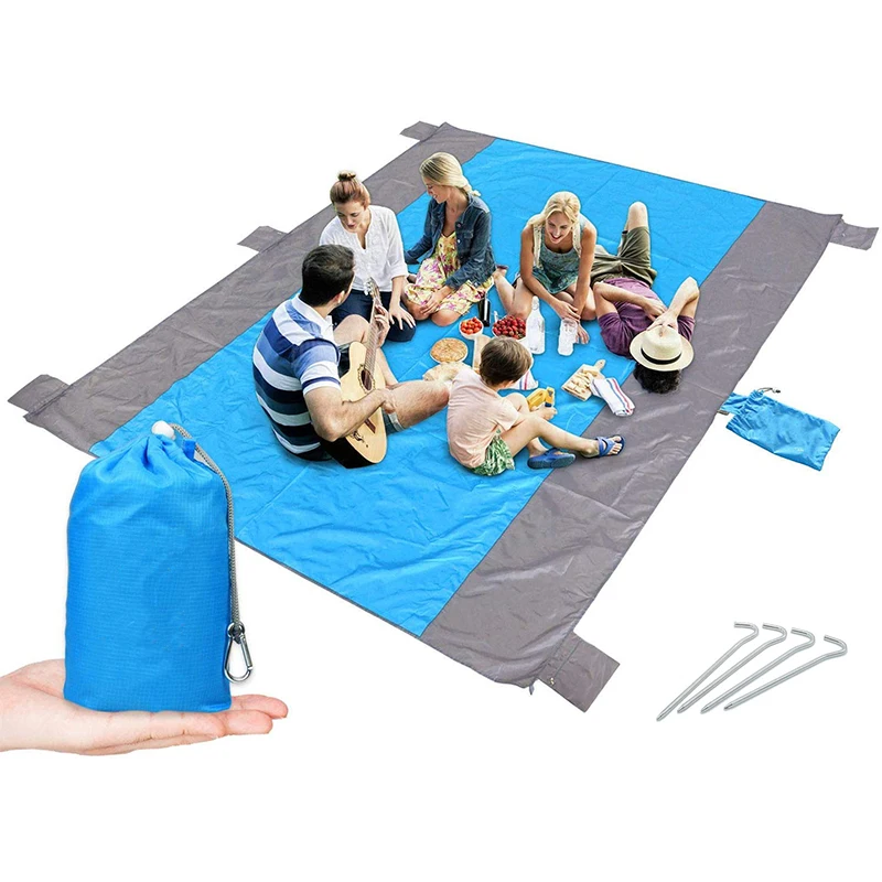 

Sandfree Beach Blanket Large Sandless Beach Mat for 4-7 Adults Waterproof Pocket Picnic Blanket with 6 Stakes Outdoor Blanket