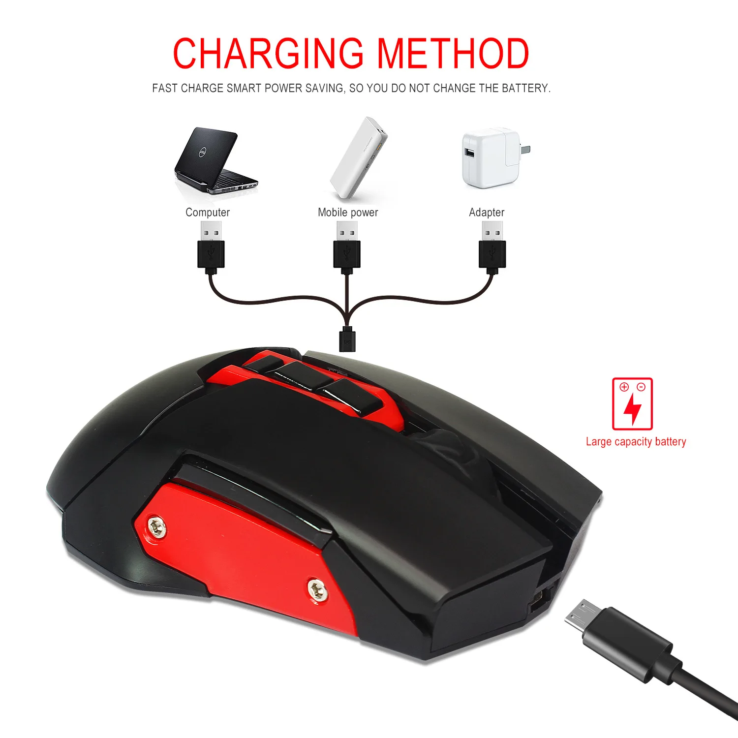 MOYUKAXIE Беспроводная зарядка игровая мышь 5 Регулируемый DPI Компьютерные