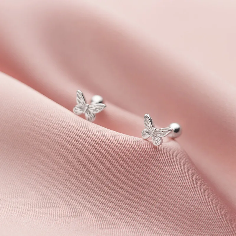 

925 Sterling Silver Butterfly Shape Cute Earrings For Female Fashion Sweet Women Lady Wedding Jewelry