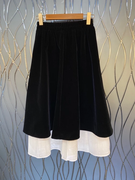 

Женская бархатная юбка средней длины, универсальная юбка с эластичным поясом и декоративной строчкой, 2021