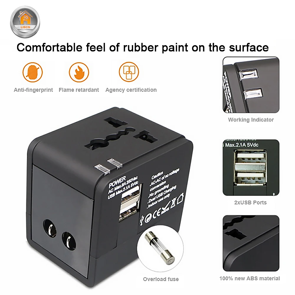 Универсальный адаптер розетка с 2 USB портами для зарядки|Электрические розетки| |