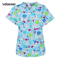 new scrubs tops v neck dentist beauty salon uniform spa uniform shirt print scrub tops 100 cotton health workers wear clothes