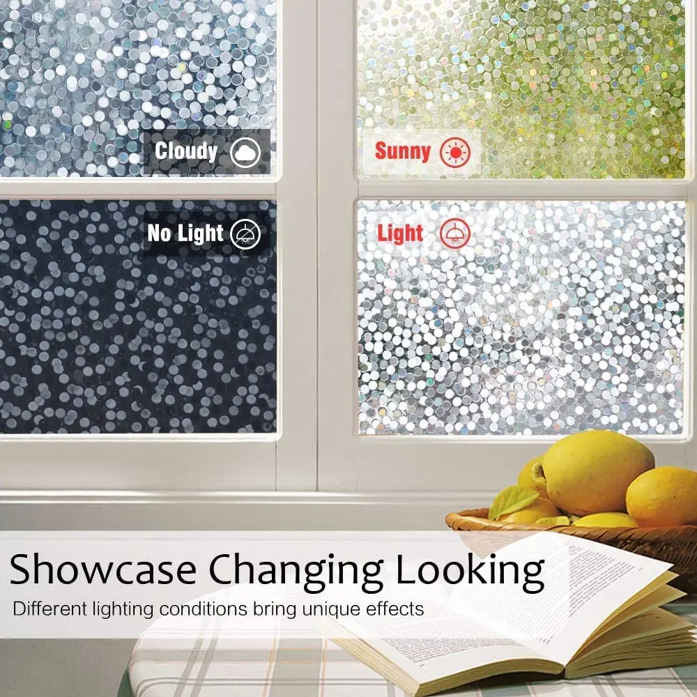 

5M Privacy Decorative Window Film Static Cling Window Sticker Circles Pattern Glass Decals for Home Kitchen Office Living Room