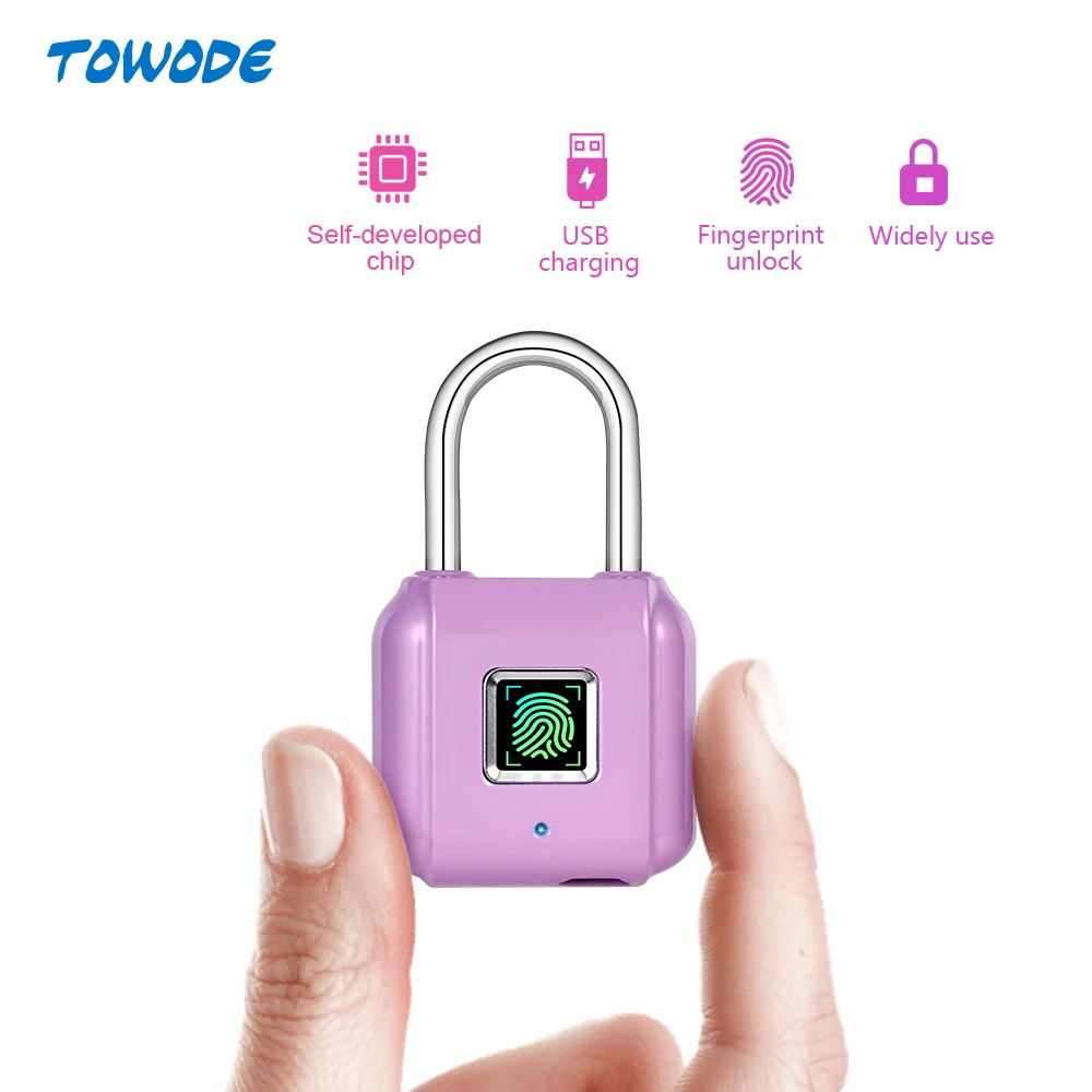 

Towode Mini keyless USB Charging Fingerprint Smart Padlock for Door Footprint padlock Locker Box Cabinet Drawer lock