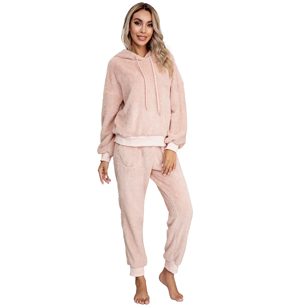 Women Pajamas Double Sided Flannel Hooded Sleepwear Kawaii Pijama Female Set with Pants Cute Pyjamas Halloween Party Loungewear
