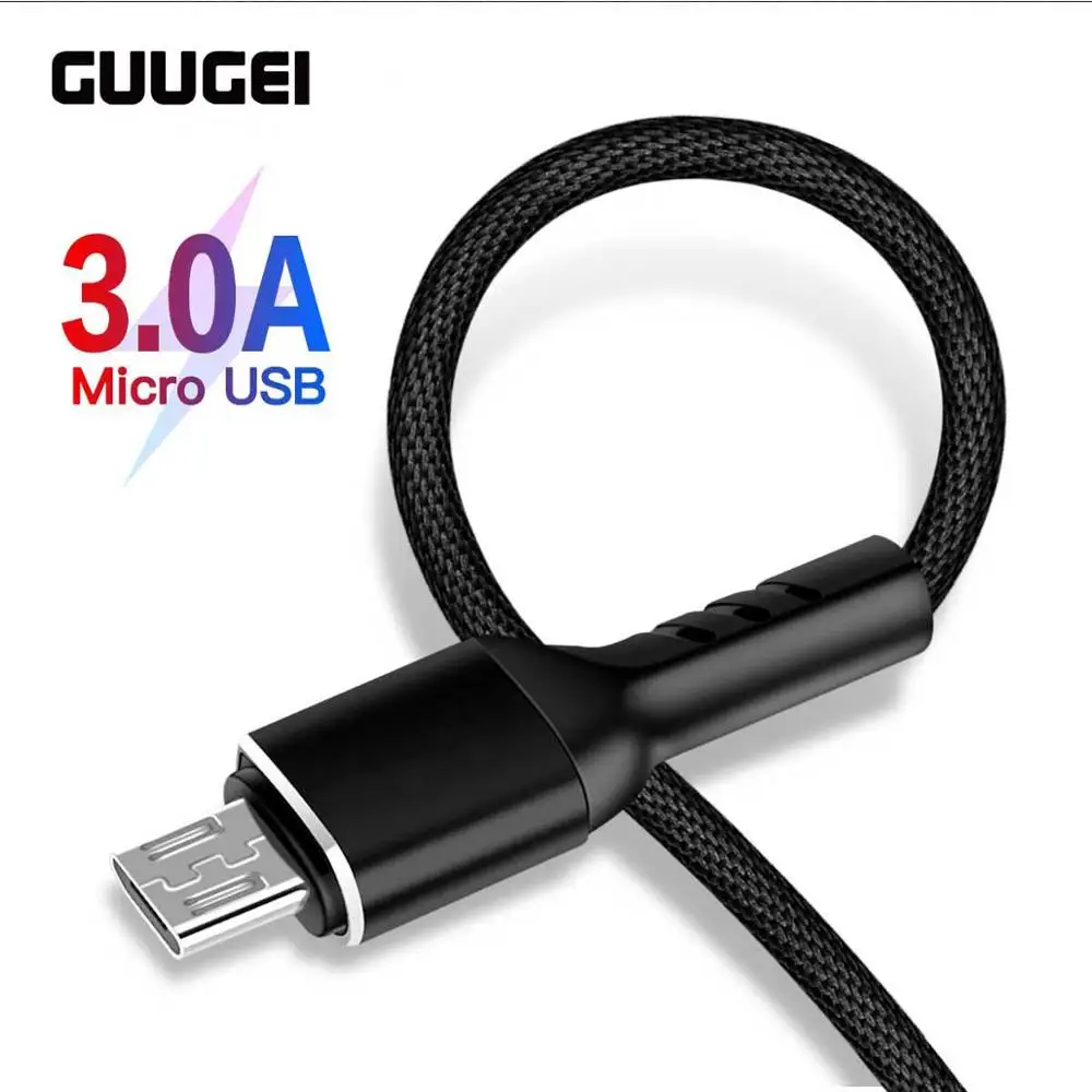 GUUGEI Micro USB кабель Quick Charge 3A Micro адаптер USB Android кабель прочный тканевый плетеный шнур для передачи данных мягкий провод Быстрая зарядка