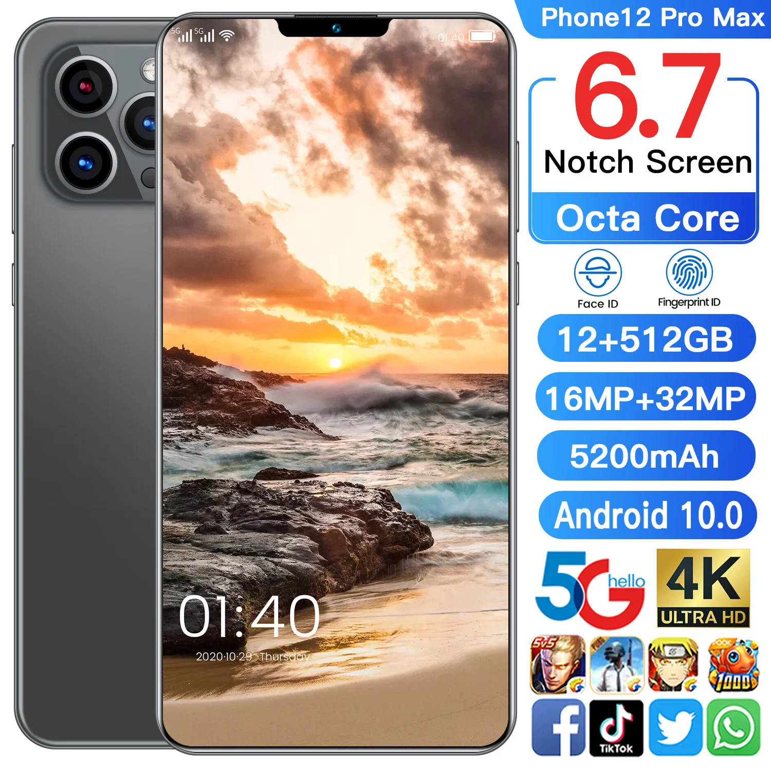 

Phone12 Pro Max, 5200 , 12 , 512 , 16 , 32 , 6,7 , Snapdragon 888