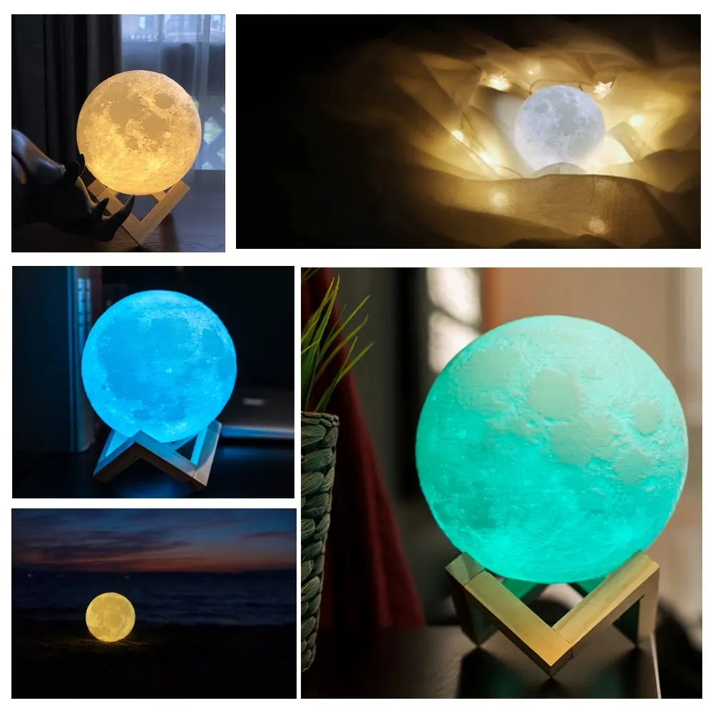 Светильник в виде Луны с 3D принтом светодиодный ночник сенсорным управлением и