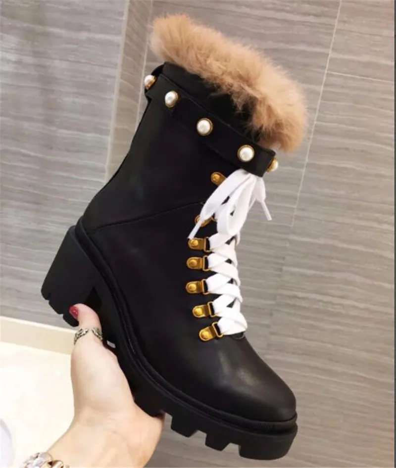 Зимние сапоги; женские меховые ботинки; Botines Mujer; обувь на шнуровке; женские кожаные мотоциклетные ботинки; Новое поступление; Bota Feminina; жемчужные Ботинки; Botas Mujer
