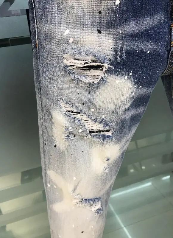 2021 New Dsquared2 Cool Guy-pantalones vaqueros con agujeros para hombre, bordados, 9612