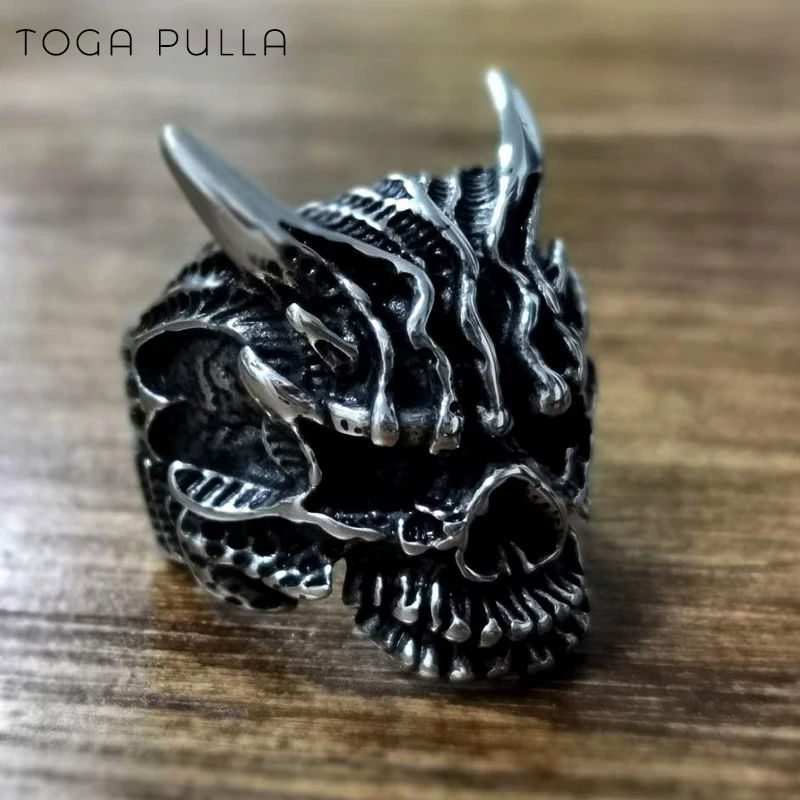 Готическое темно насильственное кольцо с головой дракона мужское из тяжелого