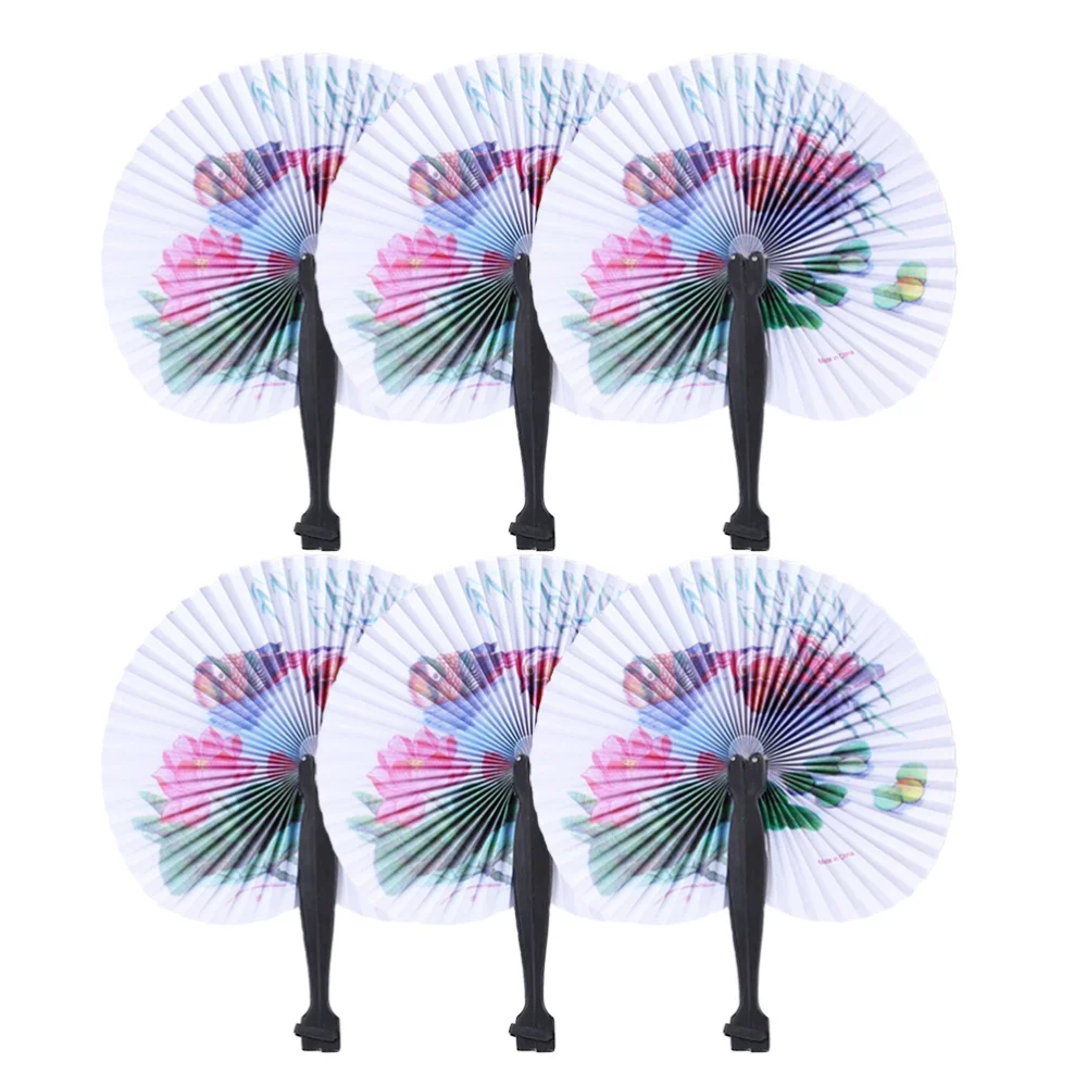 6pcs Paper Fans Round Decorative Printing Summer Accessories Handheld for Kids Children Girls | Дом и сад