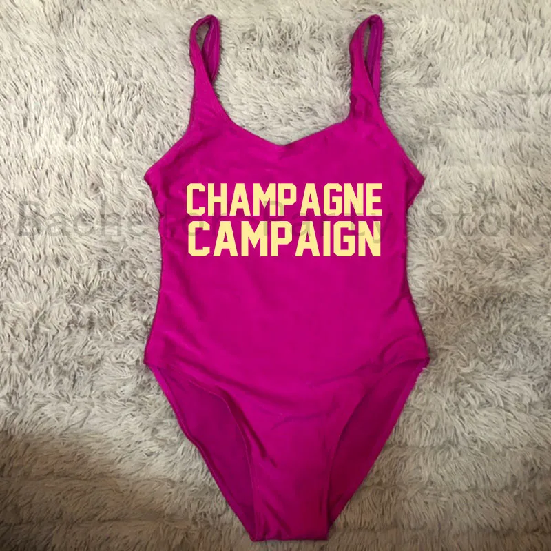Женский слитный купальный костюм Цельный купальник цвета шампанского с надписью