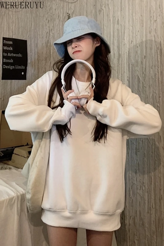 

WERUERUYU Autumn Winter Women's Sweatshirt And Hoody Casual Solid Color Hooded Long Sleeve Pullover Female Pullover