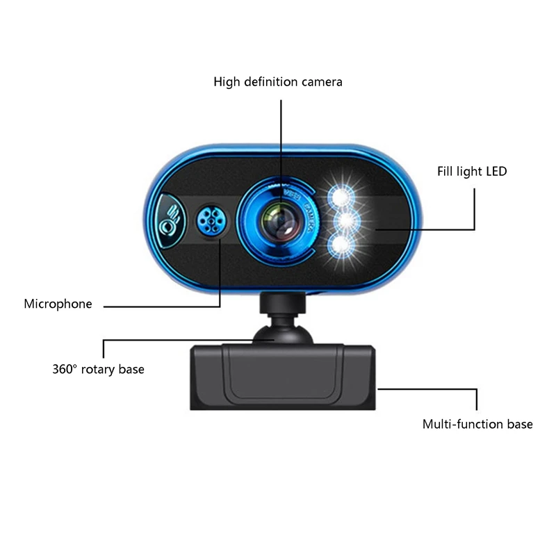 

USB1080P Webcam Clip-on PC Webcam Built-in Microphone and LED Fill Light Used for Office Meetings Chat
