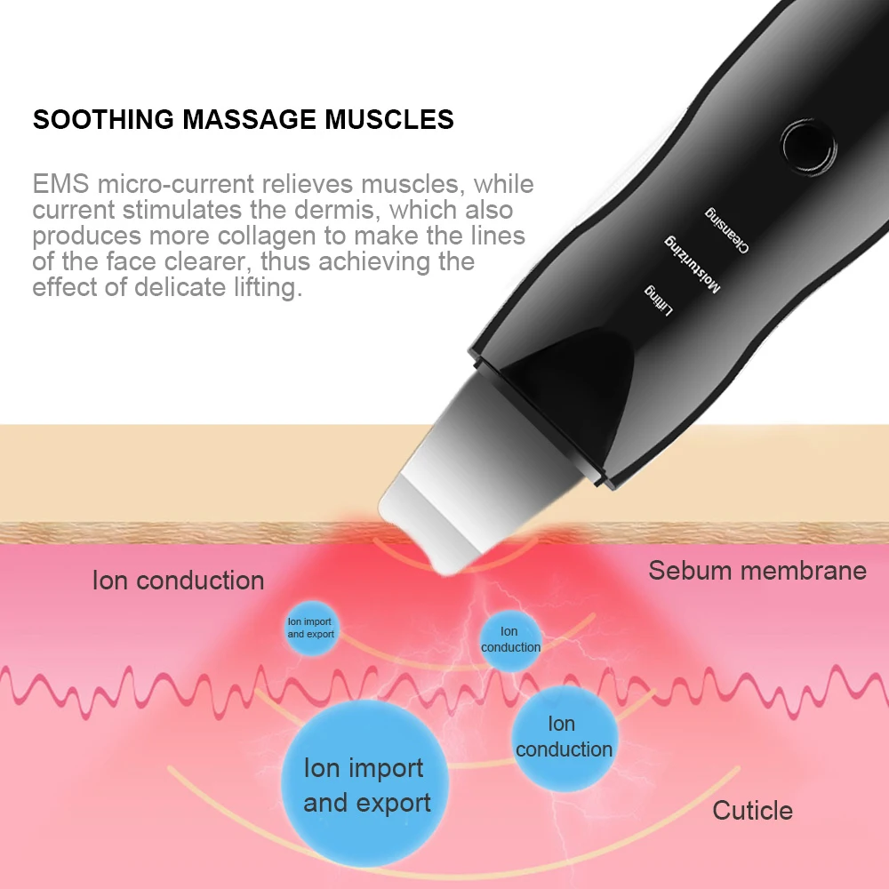 

Not Ultrasonic Skin Scrubber Face Deep Cleansing Machine Facial Peeling Remover Blackhead Pore Cleaner Ion Import Machine