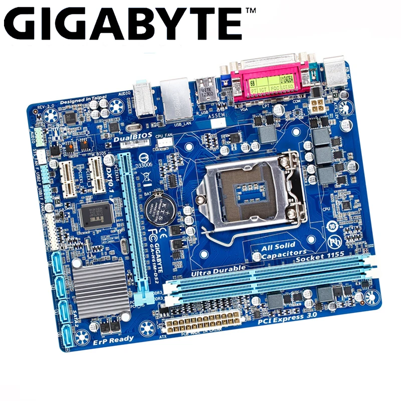 Материнская плата Gigabyte с процессором Intel H61 LGA 1155 DDR3 DIMM 16 Гб поддержка Core
