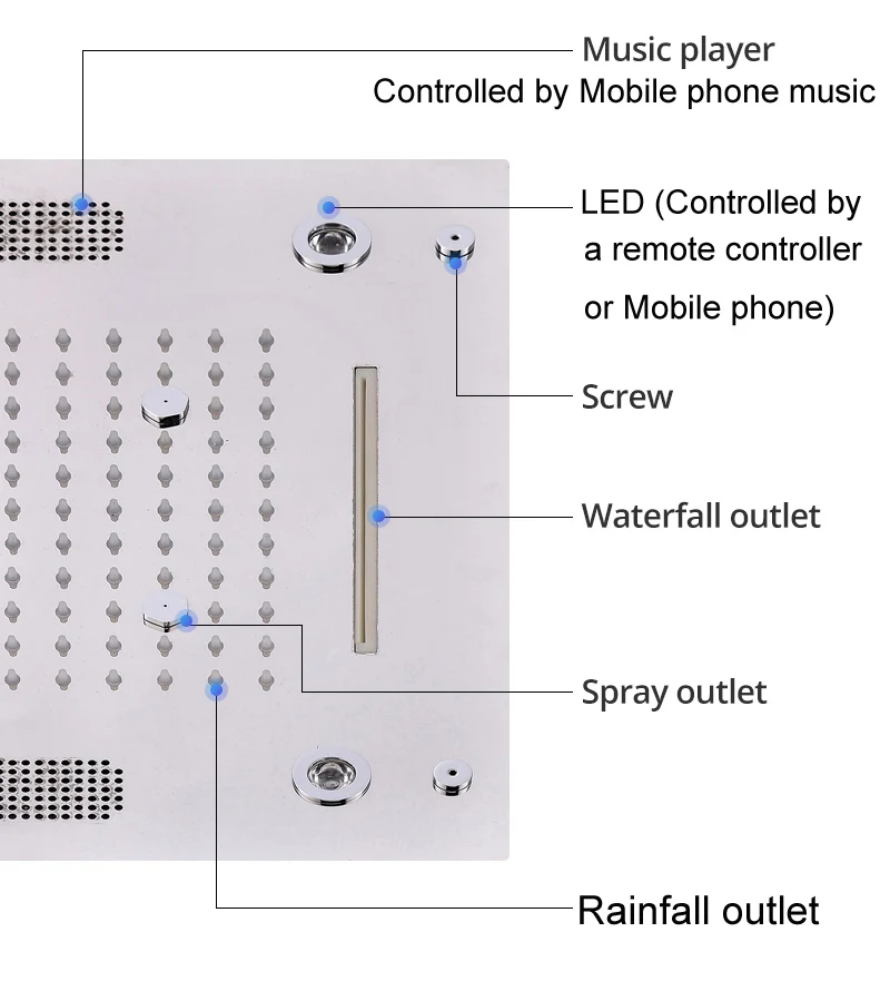 Bluetooth Music Shower head 304 Stainless Steel Waterfall Rainfall Faucet Bathroom Ceiling Colorful LED Head Panel | Обустройство