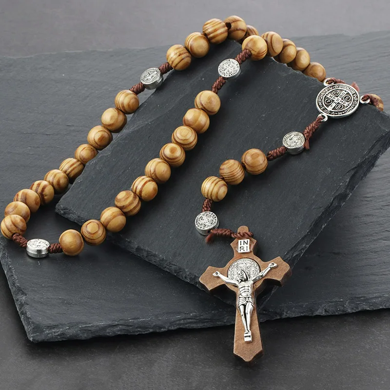 Религиозный деревянный античный крест четки ожерелье с подвеской s Jesus святой Бенедикт бисерное ожерелье для мужчин и женщин ювелирные изделия подарки воротник