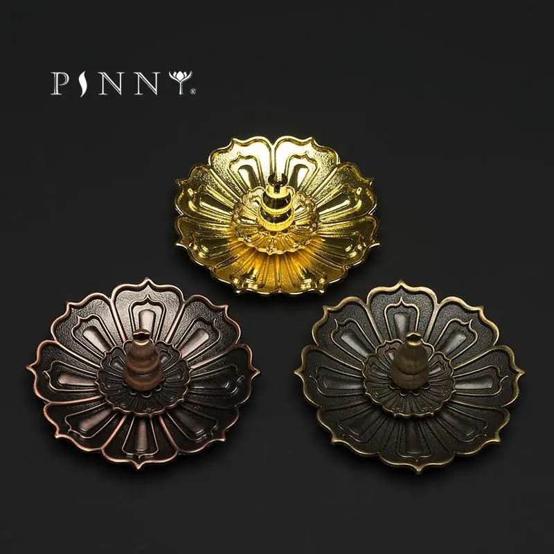 

PINNY Alloy Lotus Coil Incense Holder Three-piece Creative Metal Incense Base Zen Decor Crafts Sandalwood Incense Burner