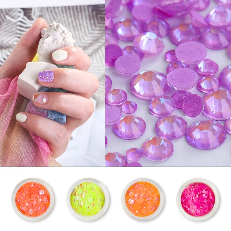 1 пакет флуоресцентный ноготь Искусство Стразы круглая форма мокко заостренный