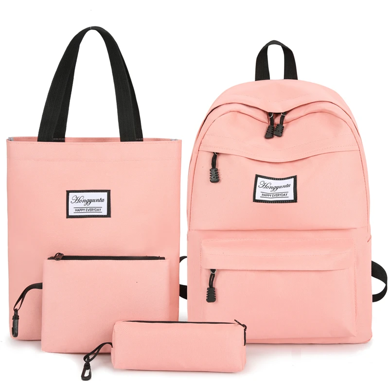 

4 set Women Backpack soild color Canvas Suitable for Teenger Girls School Backpack Set Women Bookbags Large Travel bags