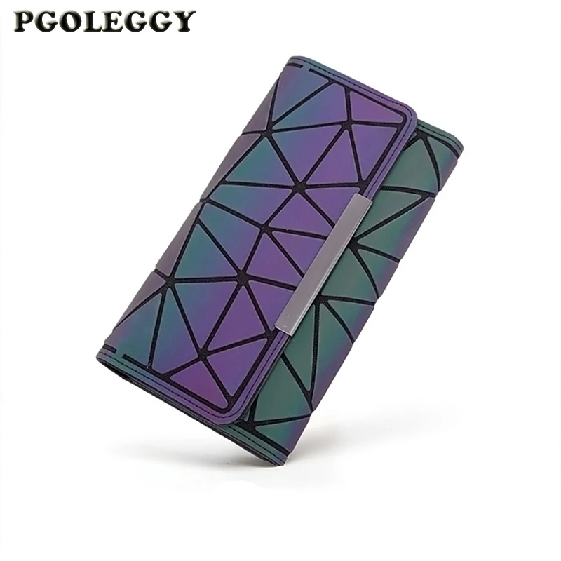 Кошелек женский с зажимом для денег тонкий тройной складной лазерный светящийся