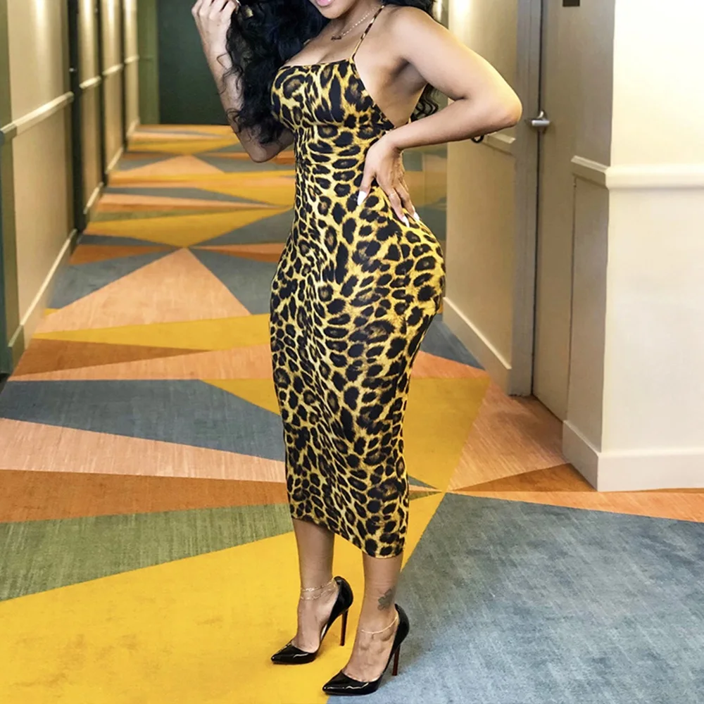 Женское летнее платье с леопардовым принтом 2020 сексуальное облегающее миди на