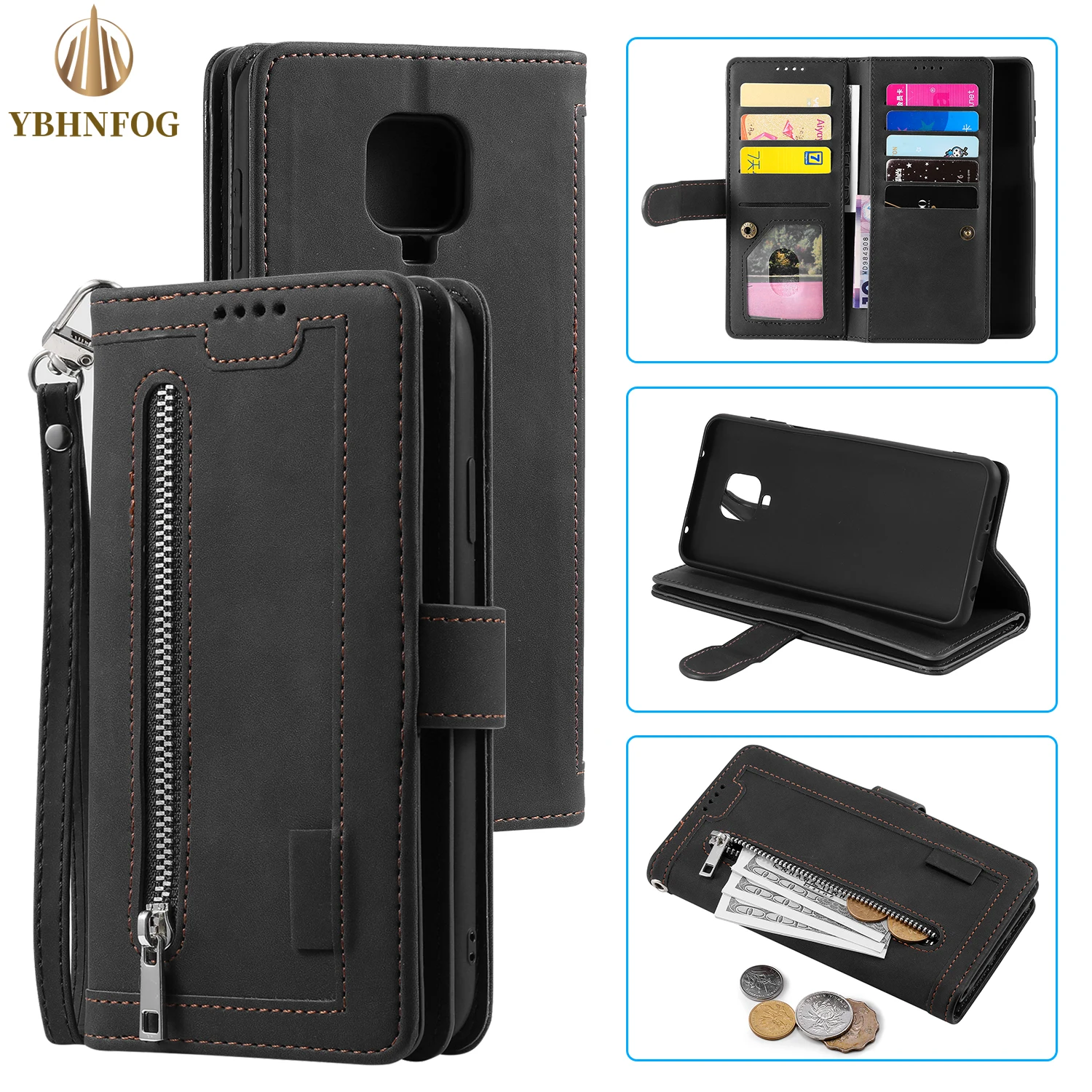 

Luxury 9 Card Slots Flip Phone Case For Xiaomi Redmi Note 9S 10 Pro Max Leather Holder Card Slots Funds Wallet Stand Bags Cover