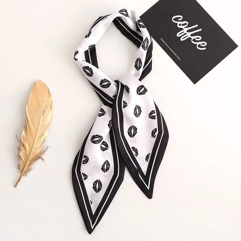 

2020 Commute Lip print Women Silk Scarf Small Handle Bag Ribbons Female Head Scarves Sexy Foulard Bufanda