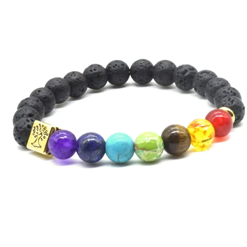 8 мм Лава камень квадратное Древо Жизни 7 Чакра исцеляющий баланс бусины рейки