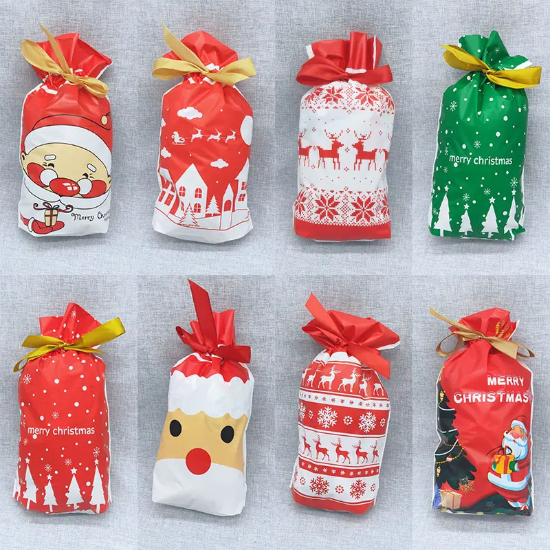 5/10 шт 23*15 см Пластиковый красный зеленый Счастливого Рождества конфеты мешок