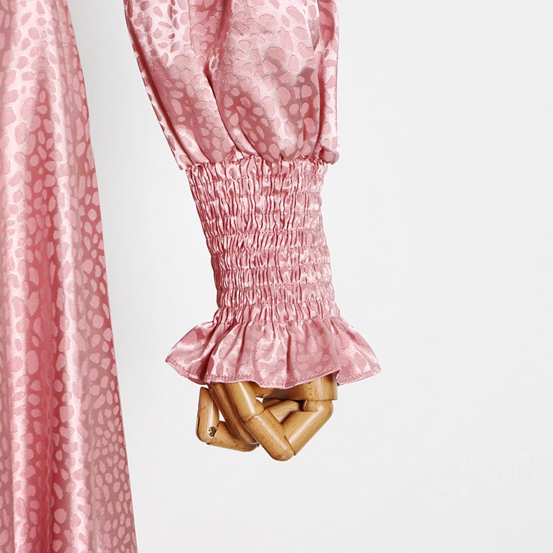 

SeeBeautiful Leopard Irrgeular Stitching Loose Dress V-neck Puff Sleeve Button Belt New Fashion Spring 2021 Women M394