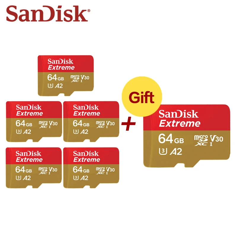 Купить пять получить один бесплатно Sandisk TF карта 64 Гб Micro SD 32 A1 A2 4K U3 V30 UHS I 128 5 + 1 флэш