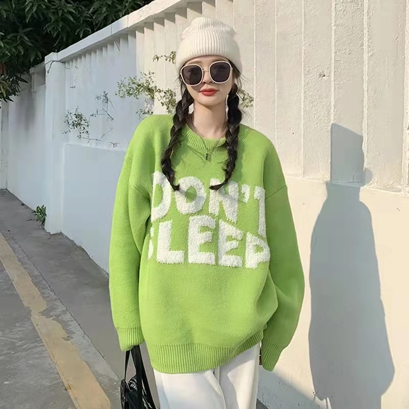 

Pullover Women Sweater Loose Letter Embroidery Sweater Knitted Oversized Woman Sweaters